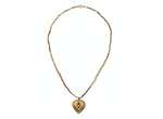 1961 Heart-Shaped Engraved 14k Gold Locket Necklace With Emerald Flower Motif