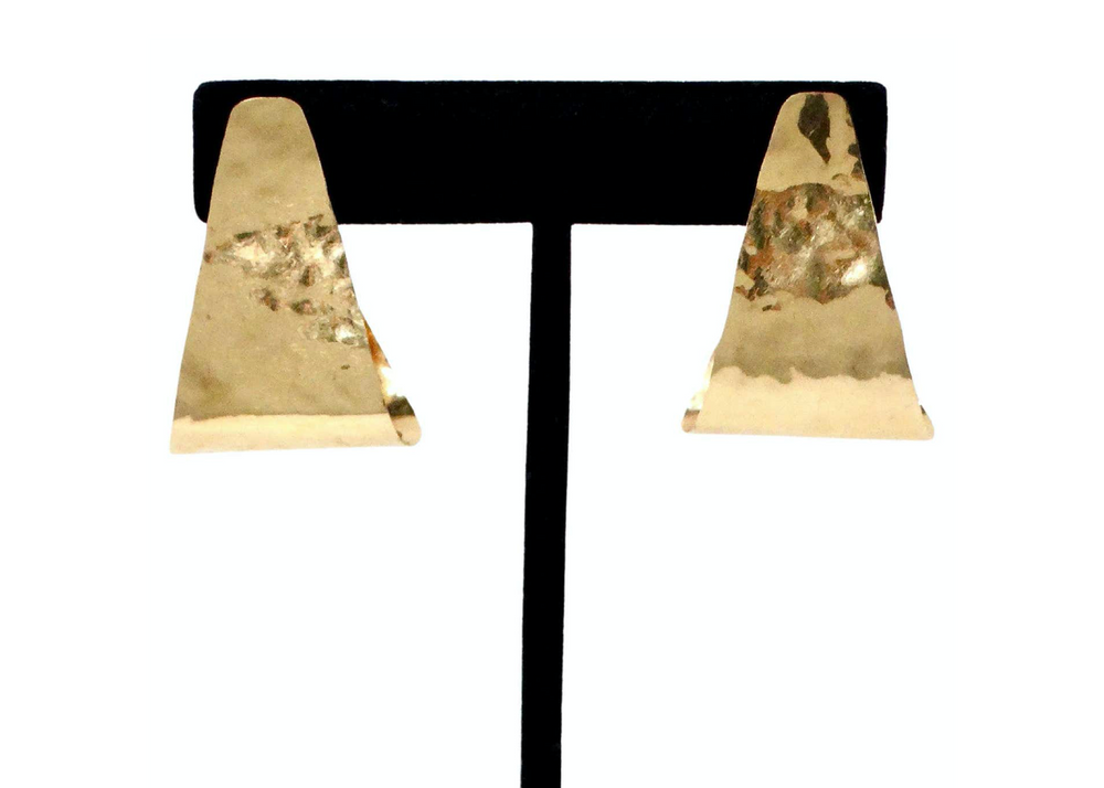 1980s Triangle 14k Gold Hammered Earrings