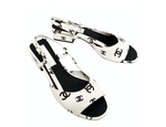 Chanel 2022 Lambskin White & Black Interlocking CC Print Slingback Sandals