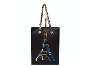 Chanel 2017 Minaudière Swarovski Crystal Eiffel Tower Motif Leather Tote