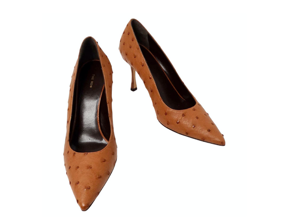 The Row Brown Ostrich Embossed Leather Pumps