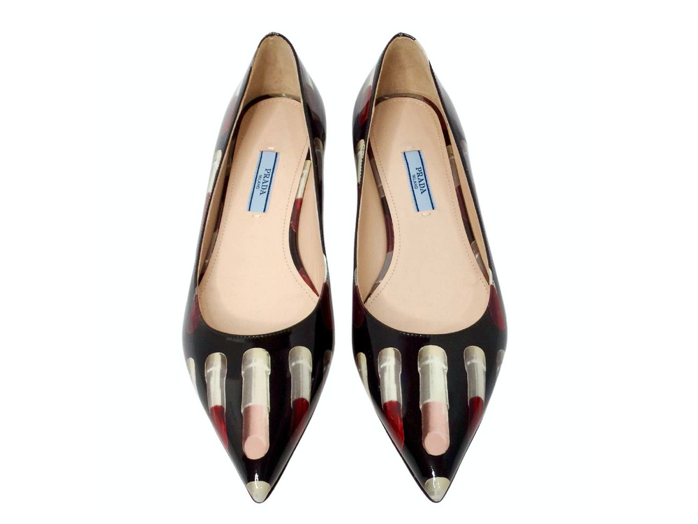 Prada Lipstick Print Patent Leather Pointed Flats