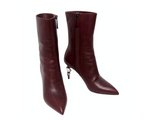 Chanel Burgundy Lambskin Leather Heel Boots With Pearl & Snake Motif