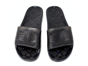 Chanel PVC Transparent Black Interlocking CC Logo Slides