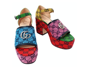 Gucci Color-Block Monogram Logo Platform Sandals