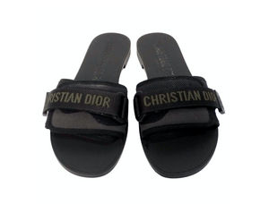 Christian Dior Dio(r)Evolution Black Grosgrain Trim & Velcro Strap Slides