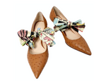 Prada Custom Brown Leather Ostrich Embossed Kitten Heels With Removable Bow