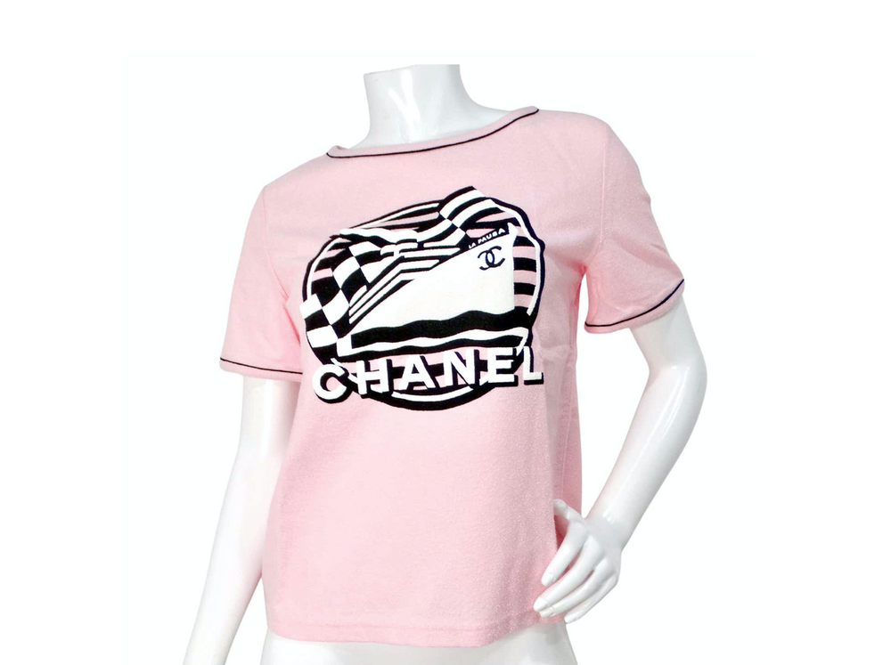 Chanel 2019 La Pausa Cruise Print Pink Terrycloth T-Shirt