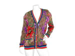 Gucci Flora Rainbow GG Monogram Wool Jacquard Cardigan