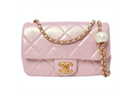 Chanel 2024 Pink Pearly Iridescent Quilted Lambskin Leather Mini Crossbody Bag