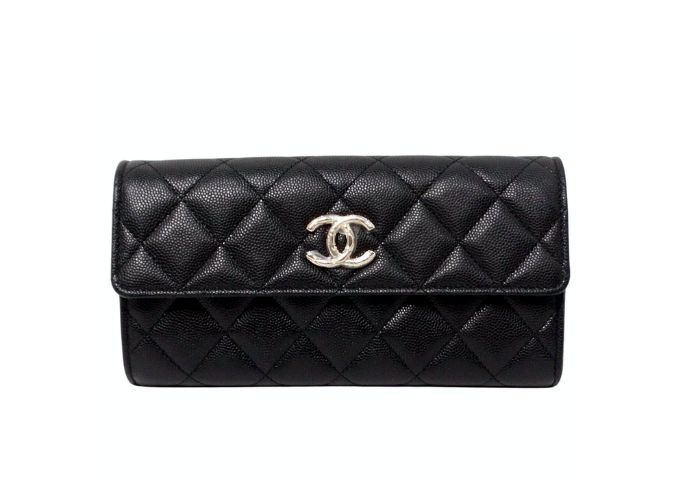 Chanel 2024 Black Caviar Quilted Leather Long Flap Wallet