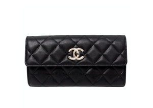 Chanel 2024 Black Caviar Quilted Leather Long Flap Wallet Vintage by Misty