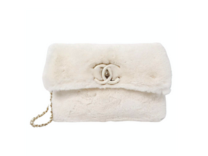 Chanel 2017-18 Ivory Rabbit Fur Shoulder Flap Bag With Gold-Tone Hardware