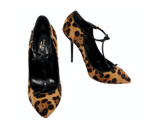 Gucci Leopard Print Calf Hair Beverly Pumps