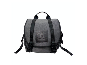 Chanel Circa 2007 Sports Line Black & Silver Canvas Backpack