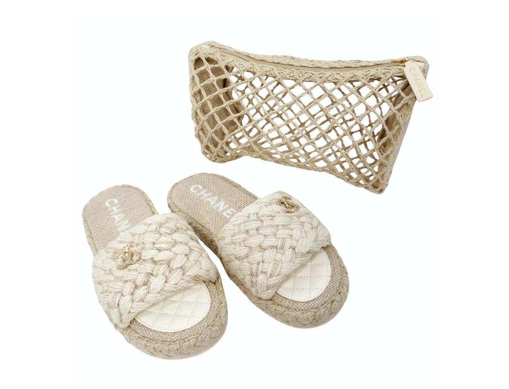 Chanel Rope Sandals Outfit Chanel Beige Braided Cord Slide Sandals