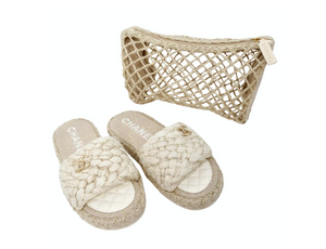 Chanel Beige Braided Cord Slide Sandals