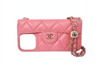 Chanel iPhone 12 Pro Pink Caviar Leather Phone Case With Chain