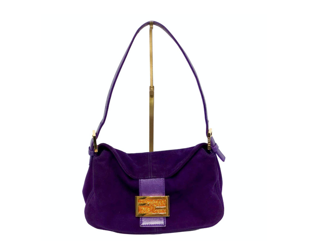 Fendi Circa 1990s Purple Suede & Gold-Tone Baguette Shoulder Bag