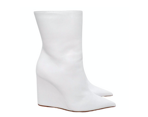 Amina Muaddi Pernille White Leather Wedge Boots