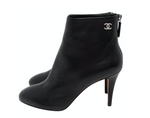 Chanel Black Lambskin Leather Heel Ankle Boots