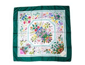 Gucci Floral Bouquet Silk Green & White Scarf