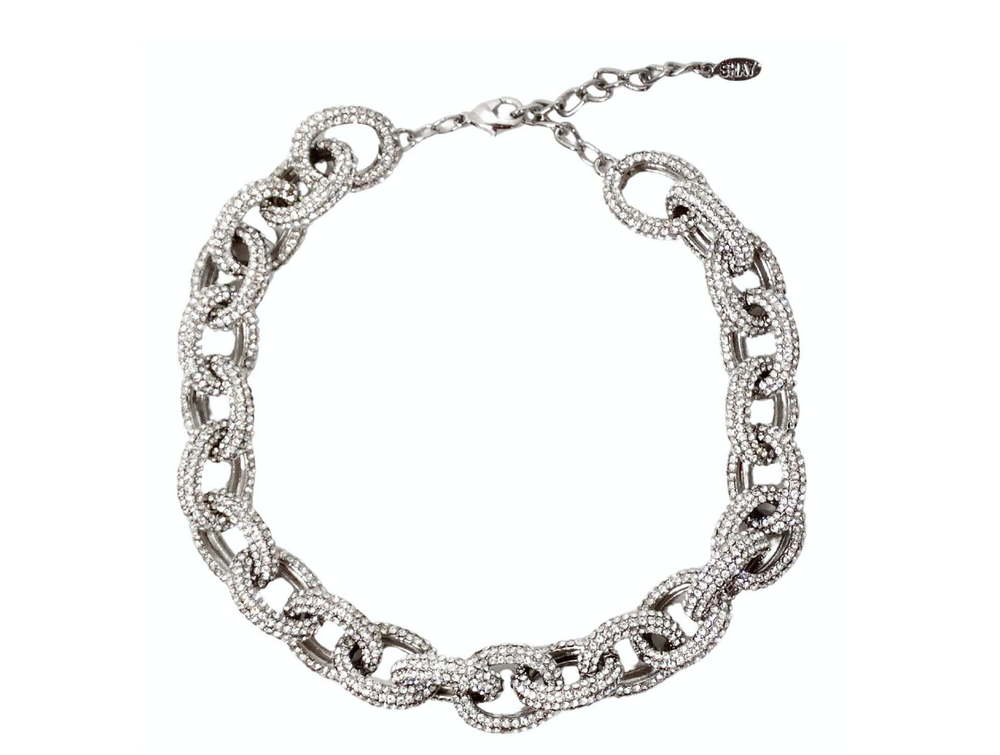 Rhinestone Silver-Tone Chunky Link Chain Choker Necklace