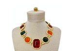 1980s Chanel-Like Colorful Jewel-Tone Costume Statement Necklace