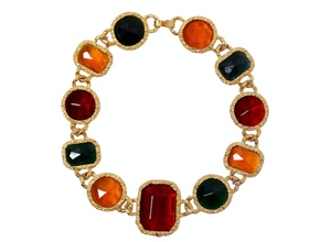 1980s Chanel-Like Colorful Jewel-Tone Costume Statement Necklace