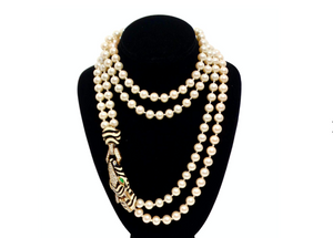 Bulgari-Inspired Vintage Zebra Motif Costume Pearl Strand Necklace