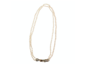 Bulgari-Inspired Vintage Zebra Motif Costume Pearl Strand Necklace