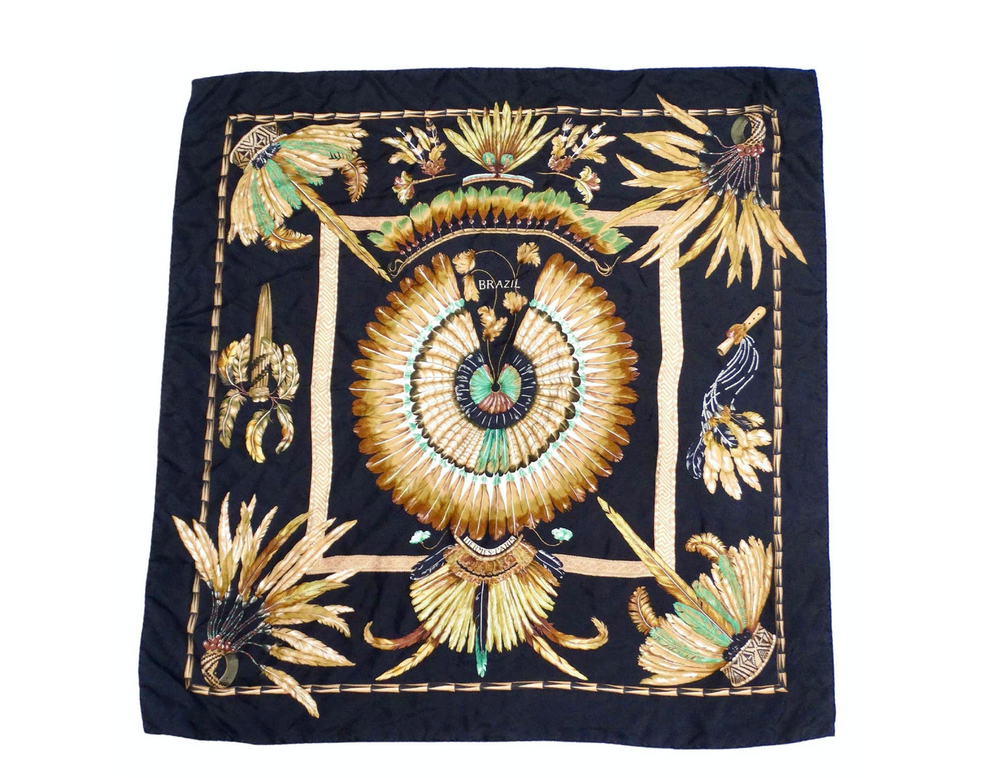 Hermes Carre 90 Brazil Feather Print Silk Scarf – Vintage by Misty Hermes Carre 90 Brazil Feather Print Silk Scarf – Vintage by Misty