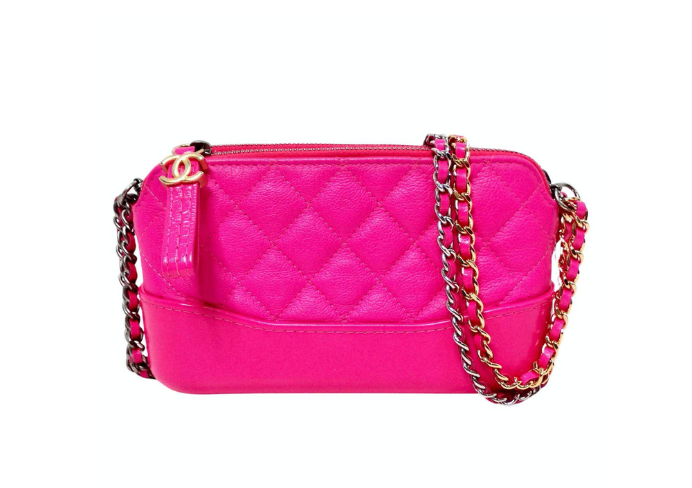 Chanel 2019 Hot Pink Gabrielle Double Zip Clutch With Chain