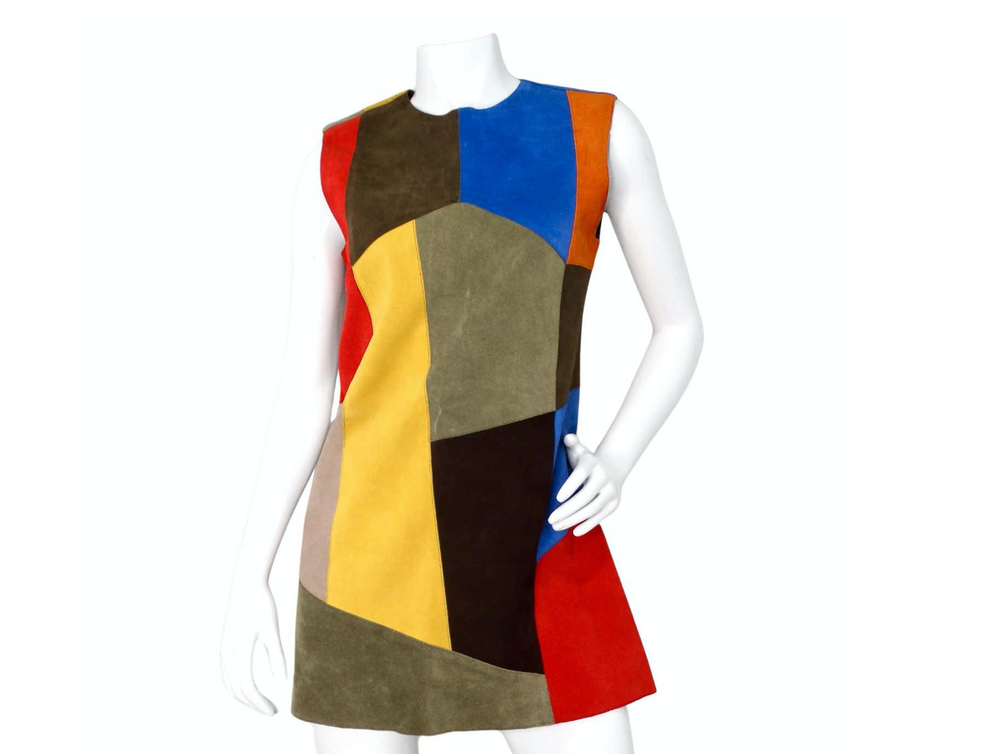 Victoria Beckham Suede Multicolor Patchwork Sleeveless Dress