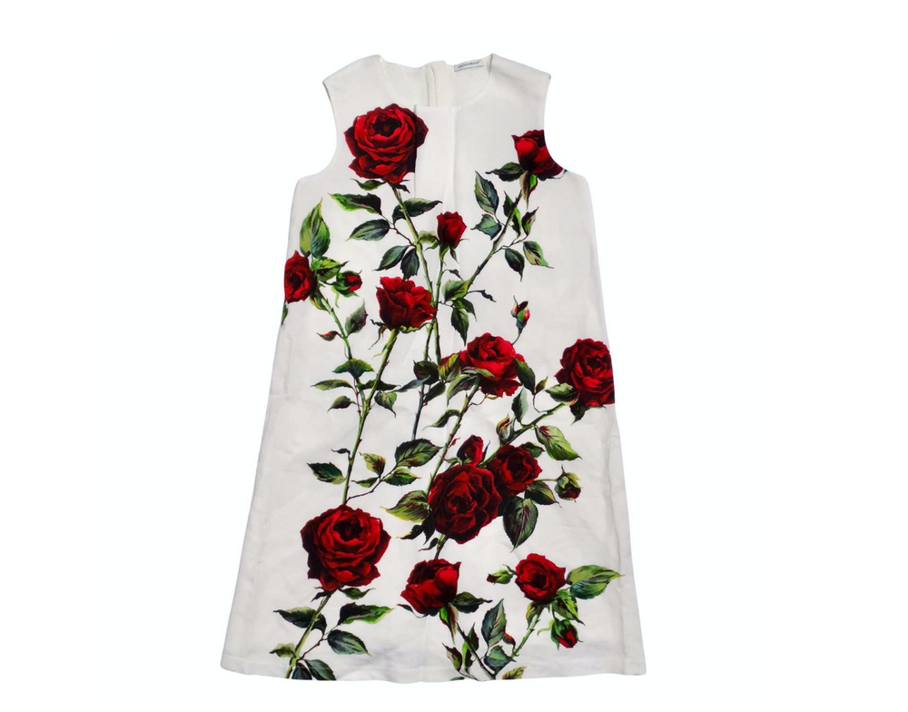 Dolce & Gabbana Junior Girls Sleeveless White & Rose Print Dress – Vintage by Misty Dolce & Gabbana Junior Girls Sleeveless White & Rose Print Dress – Vintage by Misty