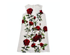 Dolce & Gabbana Junior Girls Sleeveless White & Rose Print Dress