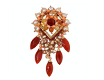 Pearly Intricate Beaded Pink & Orange Dangling Brooch