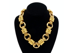 Bulgari Inspired Bold Gold-Tone Chunky-Link Necklace With Braided Detailing