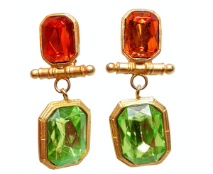 Les Bernard 1980s Chanel Inspired Jewel-Tone Clip-On Earrings