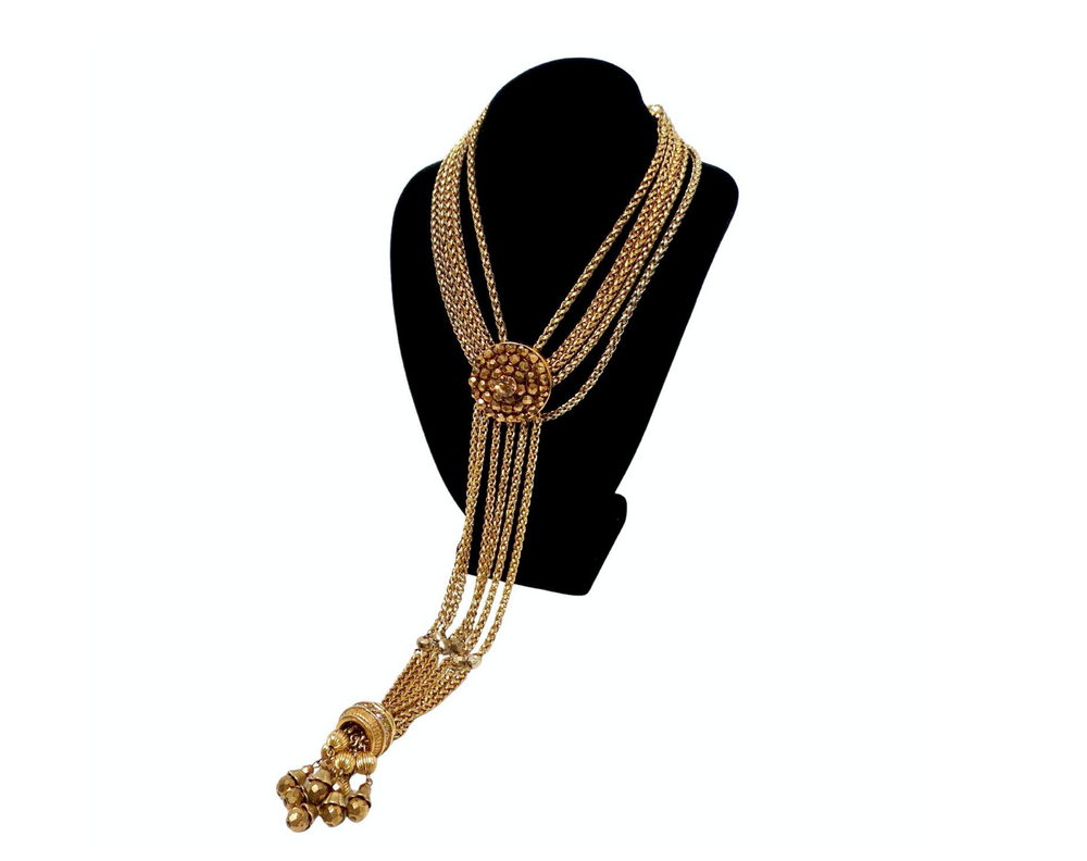 Claire Deve Vintage Gold-Tone Beaded Rope Tassel Lariat Necklace