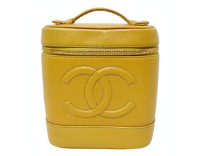 Chanel Circa 1998 Mustard Caviar Interlocking CC Vanity Case