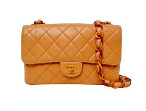 Chanel 1996 Orange Carmel Lambskin Quilted Single Flap Bag With Lacquer Chain