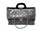 Chanel 2015 Charcoal Grey Large CC Delivery Glazed Calfskin Quilted Tote Bag