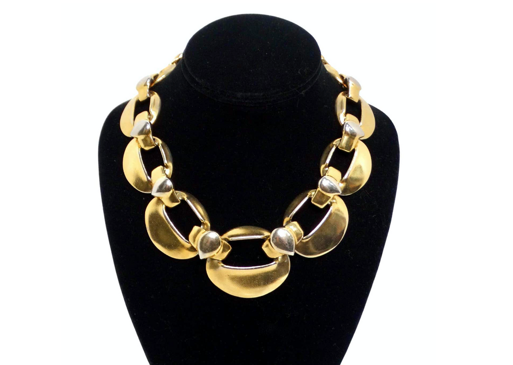 Yves Saint Laurent 1980s Chunky Gold-Tone & Silver-Tone Statement Necklace