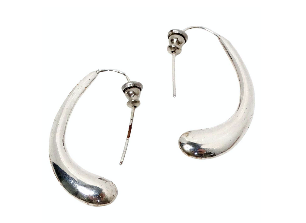 Elsa Peretti For Tiffany & Co. 2005 Elongated Teardrop Sterling Silver Earrings