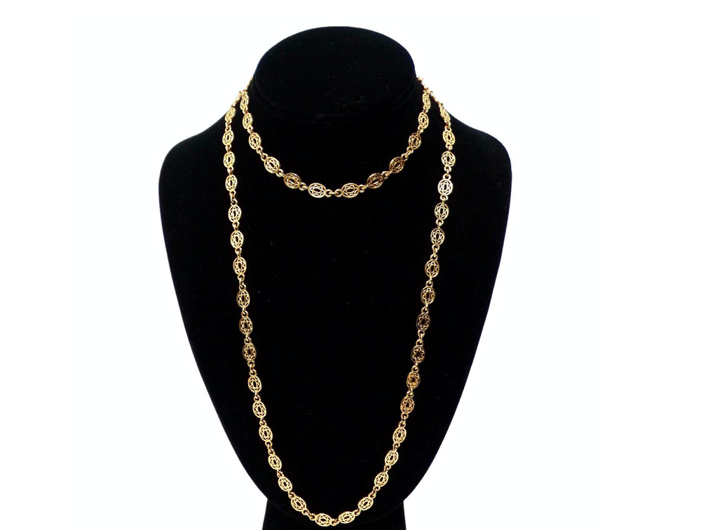 Vintage Monet Victorian Link 18K Gold Plated Long Chain Necklace