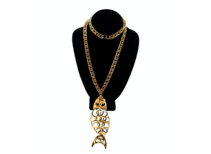 Vintage Gold-Tone Chain Link Sculptural Moving Fish Pendant Necklace