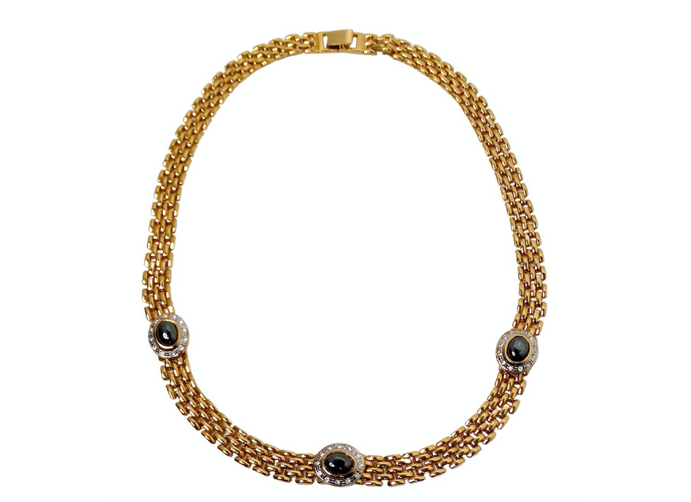 Bulgari Inspired 18k Gold Plated Link Necklace With Rhinestone Detailing