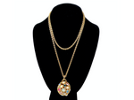 Vintage Long Rope Chain & Multicolor Costume Jewel Encrusted Pendant Necklace