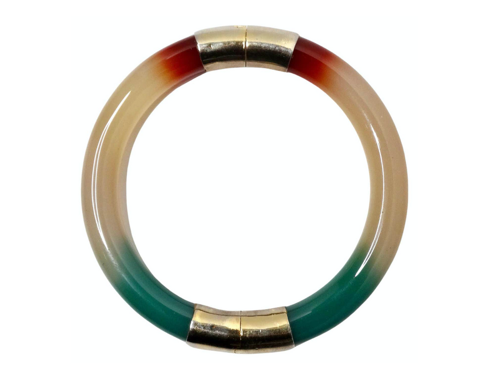 Tri-Color Jade Hinged Bangle Bracelet